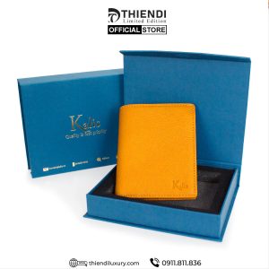Ví nam da bò chính hãng màu cam thương hiệu Thiendi Luxury, thiết kế sang trọng, chất liệu thật cao cấp.