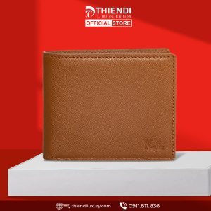 Hình ảnh ví ngang màu nâu thương hiệu Thiendi Luxury, làm từ da bò thật.