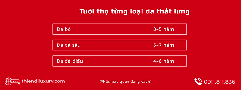 Tuổi thọ thắt lưng nam da bò, da cá sấu và da tổng hợp